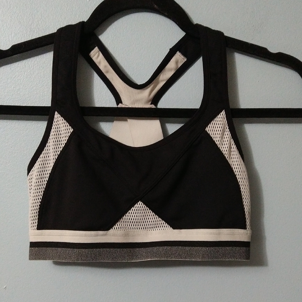 Champion Black and White Racerback Padless Sports Bra Size S